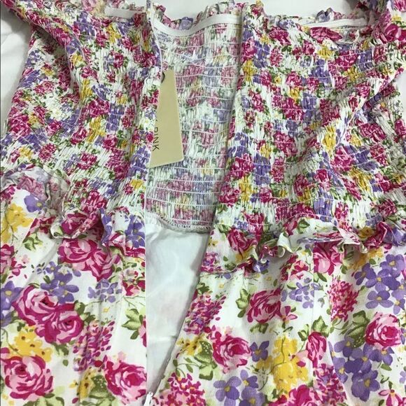 Dark Pink Floral Shirred Off The Shoulder Maxi Dress New Size 8 - Picture 10 of 12